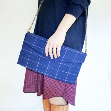 SAMPLE SALE Navy Blue Shoulder Bag, Crossbody Bag, Chain Strap Navy & Silver Metallic Purse, inside Pocket, Evening Clutch, Removable Strap 