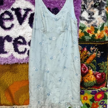 Vintage 90s silk Oscar de la Renta baby blue floral dress / medium 