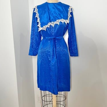 Vintage 1980s M/L Handmade Abstract Jacquard Royal Blue Dress 