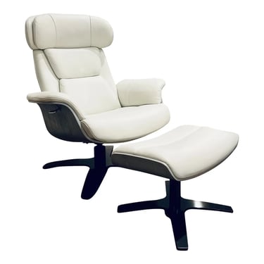 Mod Eames Style Italian White Leather Lounge Chair and Ottoman