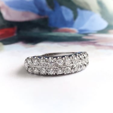 Vintage Retro .79 ctw. Diamond Double Row Wedding or Stacking Band 14K White Gold 