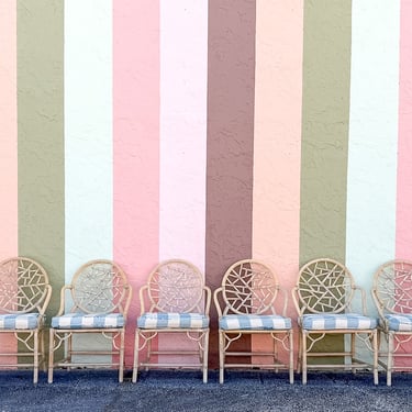 Set of Six Cracked Ice Rattan Dining Chairs