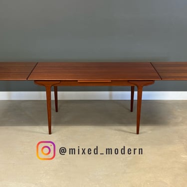 Refinished 109” Danish Modern Teak Draw Leaf Dining Table 
