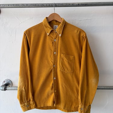 Vintage 60's Arrow Cotton Corduroy Made in USA Yellow Button Up Shirt Large 