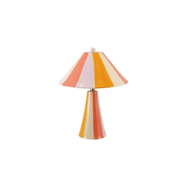 Hand-Painted Stoneware Striped Table Lamp & Shade with Inline Switch