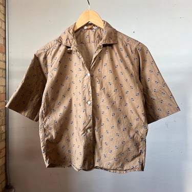 Sm, 1950s Brown Patterned Cotton Blouse, Womens Vintage, A 