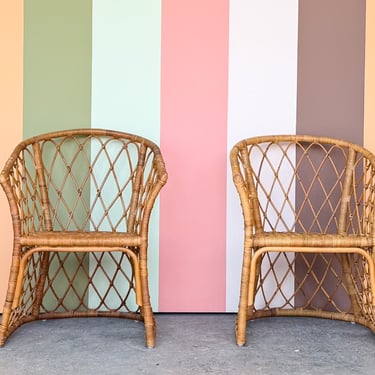 Pair of Rattan Barrel Chairs