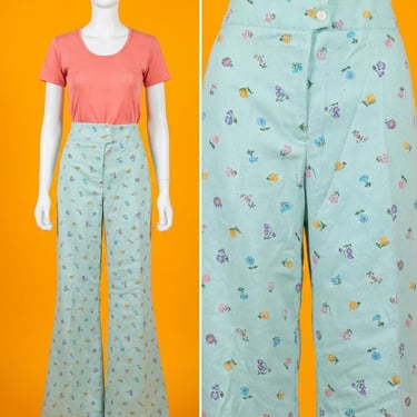 Vintage 1970s Floral Print Wool Blend Bell Bottoms Size 30 x 32 