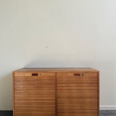 Danish oak tambour cabinet
