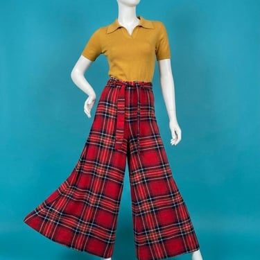 Vintage 1970s Red Plaid Elephant Bell Bottoms Size S 