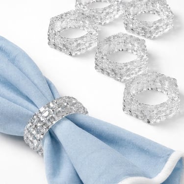 Set of 6 Vintage Crystal Napkin Rings, Faceted Glass Octagon Napkin Holders, Elegant Table Setting, clear Table Decor, Holiday Dining Decor 