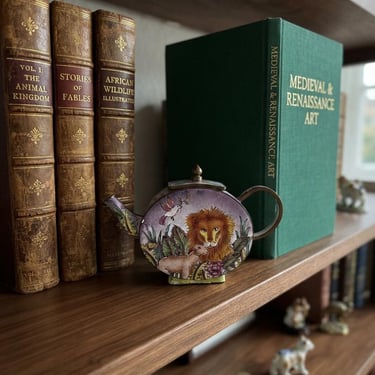 Kelvin Chen Miniature Enamel Teapot Peaceable Kingdom Lion Lamb Collectible Art 