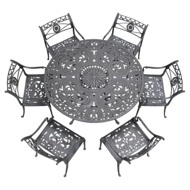 Kenneth Lynch Style Star and Dolphin Garden Table and Six Chairs