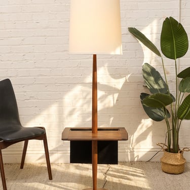 Vintage Richard Barr for Laurel Walnut Floor Lamp with Integrated Table