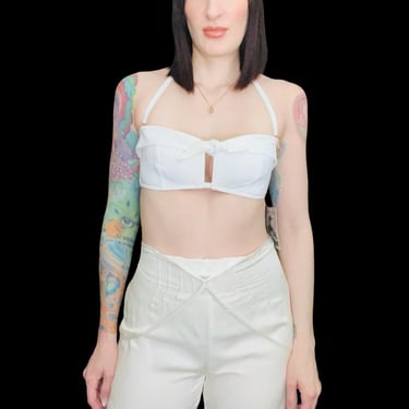 NWT Vintage Y2K Betsey Johnson White Swimsuit Sun Top / Crop Top / Bra Top - Size Large 