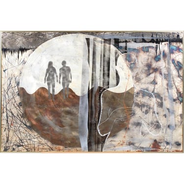 Original 1992 GREGORY Greg CLARK Mixed Media PAINTING 34x49" Copper Framed Large Expressionist Contemporary Modern Figurative Art 