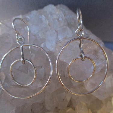 Double Circle Dangle Earrings ~Handmade~ Sterling Silver 