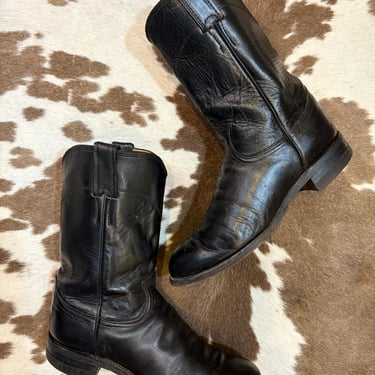 Vintage Black Leather Justin Roper Cowboy Western Boots size 7 D women’s size 8 1/2 M 