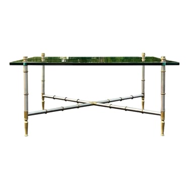 Faux Bamboo Nickel and Brass Glass Top Coffee Table 