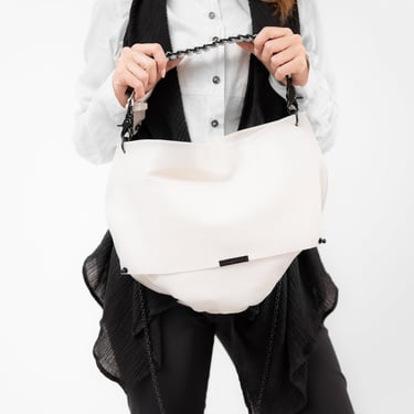 Large White Leather Bucket Bag