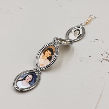 Silver Four Photo Wedding Bouquet Locket Bride Memory Locket Pearls 