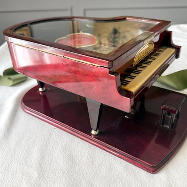 Grand Piano Music Box, Glass Lid, Pirouette Ballerina, Large Size Vintage Jewelry Box, Dresser Top, Sustainable Home Decor 