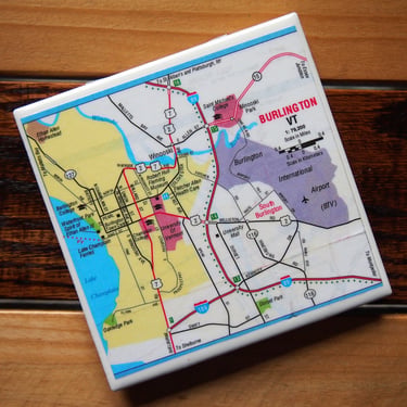 2007 Burlington Vermont Map Coaster. Burlington Map Gift. University of Vermont. Housewarming Gift. Lake Champlain. New England Decor. 