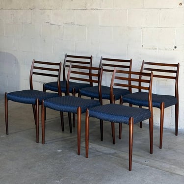 J.L. Moller Set of 6 Model 78 Dining Chairs Solid Rosewood Denmark Mid-Century Modern 1960s 