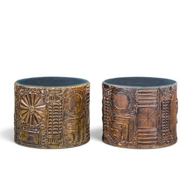 Adrian Pearsall for Craft Associates Mid Century 24-inch Brutalist Drum Side End Tables - mcm 
