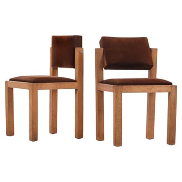 Pair of French Brutalist Oak Side Chairs with Adjustable Tilting Backs, C 1960