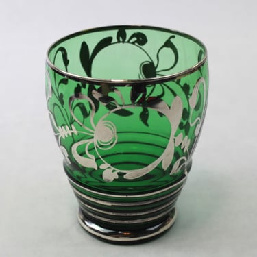 Art Nouveau Emerald Green Glass with Silver Overlay Vase 