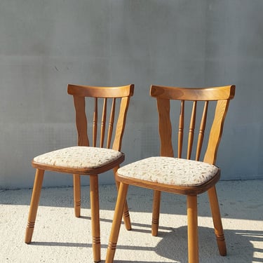 Pair of Vintage Wooden Dining Chairs | Spindle Back Country Chairs | Rustic Farmhouse Kitchen Seating | Cottagecore Home Decor 