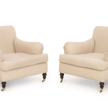 Pair of Edward Ferrell Beige Upholstered Arm Chairs