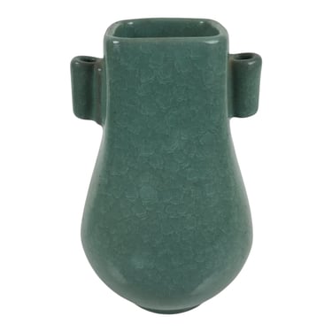 Japanese Ceramic Flower Vase Vtg Ikebana Kabin Green Celadon Crackle Glaze FK275