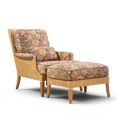 McGuire Umbria Rattan and Wicker Lounge Chair with Ottoman 