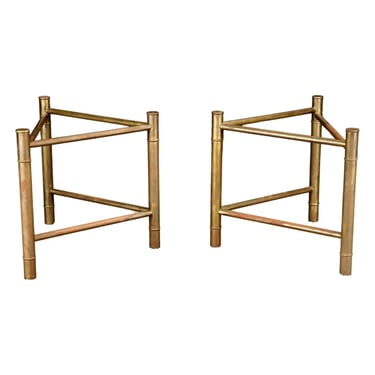 Mastercraft Patinated Brass Faux Bamboo Dining Table / Desk Bases, 1970s 