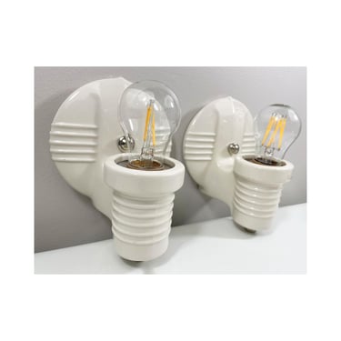 Refurbished Art Deco Wall Sconces for Bath - Pair - 1930's 1940's - Porcelier - Ivory - Rewired for Hard Wire Use 
