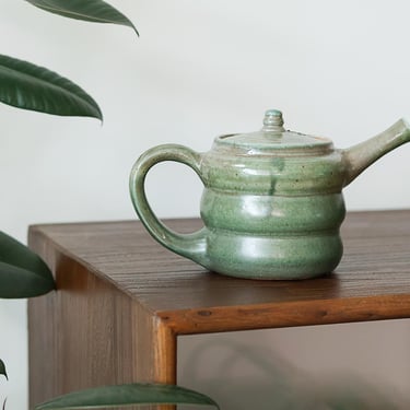 Vintage Studio Pottery Teapot Green Glazed Stoneware Beehive Tea Pot Hand Thrown Ceramic Artisan Pottery 