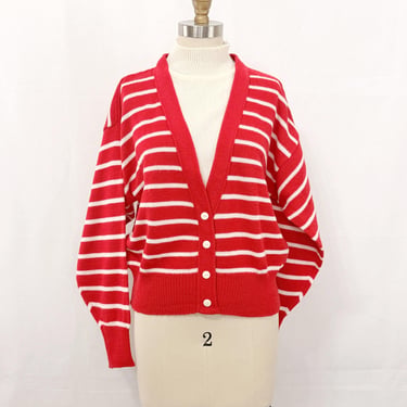 Vintage 70s Women's Pullover Sweater | Faux Cardigan, 100% Acrylic, Fire Engine Red & Cream 
