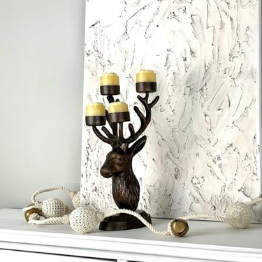 4 Candle Metal Deer Shaped Candelabra, Statement Home Decor 