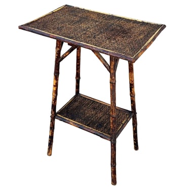 Restored Aesthetic Movement Tiger Bamboo Rectangle Side Table w/ Embossed Top 