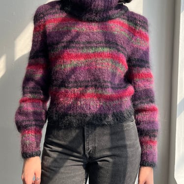 Vintage Cropped Berry Stripes Mohair Knit