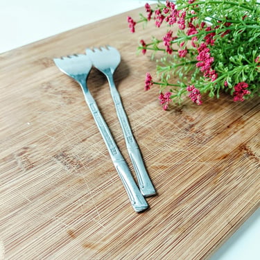 Vintage National Cathay Escapade Salad Forks: Bamboo Stainless Steel Flatware, 1960s Korea 