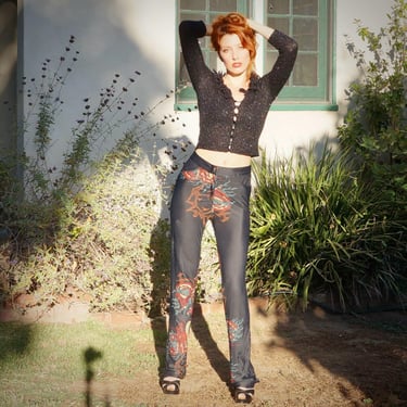 90s Betsey Johnson Franky Tattoo Print Pants / Vintage Betsey Johnson Dragon Print Pants 