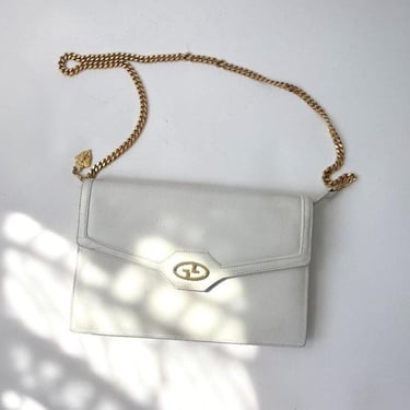VINTAGE GUCCI White Leather & Gold Strap Crossbody Clutch / Purse 406 004 626 