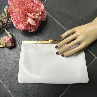 Vintage 1970s White Leather Clutch or Chain Strap Bridal Wedding Purse Etra 