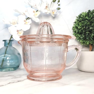 Pink Depression Style Glass Juicer Reamer Measuring Cup, 2 Cup, Mixing Bowl - Vintage Style, Retro, Farmhouse Kitchen Gift, Cooking, Cottage 