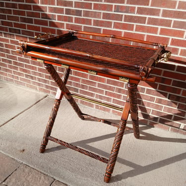 Vintage Polo Ralph Lauren Hand Carved Mahogany and Bamboo Sussex Butler's Tray Table 