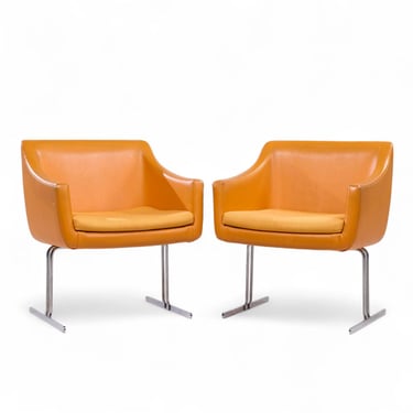 Hugh Acton for Vecta Mid Century Chrome Lounge Chairs - Pair - mcm 