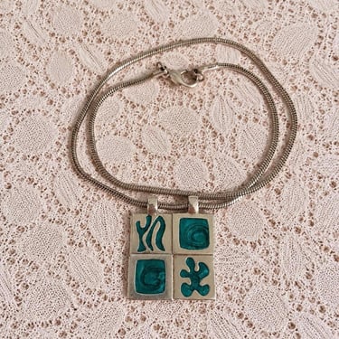 Maria Rivolta Reversible Pendant Necklace | Teal Blue Turquoise & Silver Geometric Art Jewelry | Two-Sided Statement Necklace 